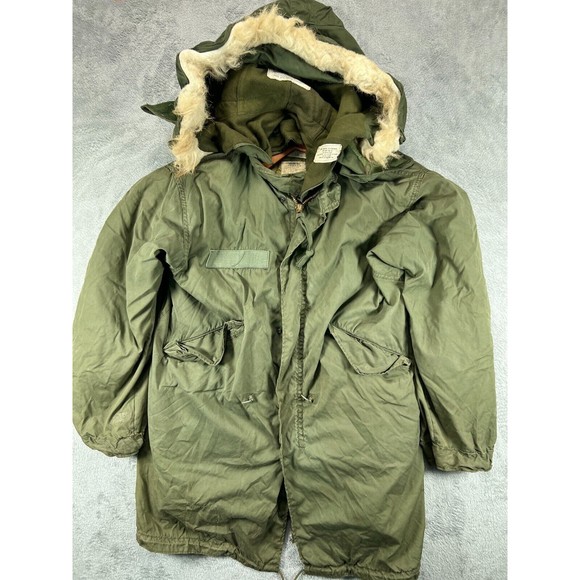 VTG 60s Korean War US Army M65 Parka Fishtail Military Lined Fur Ruff Hood Small